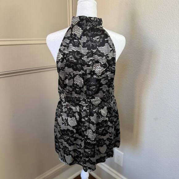 Michael Kors 100% Silk Floral Black and Silver Halter Top Size 10 - Picture 3 of 6